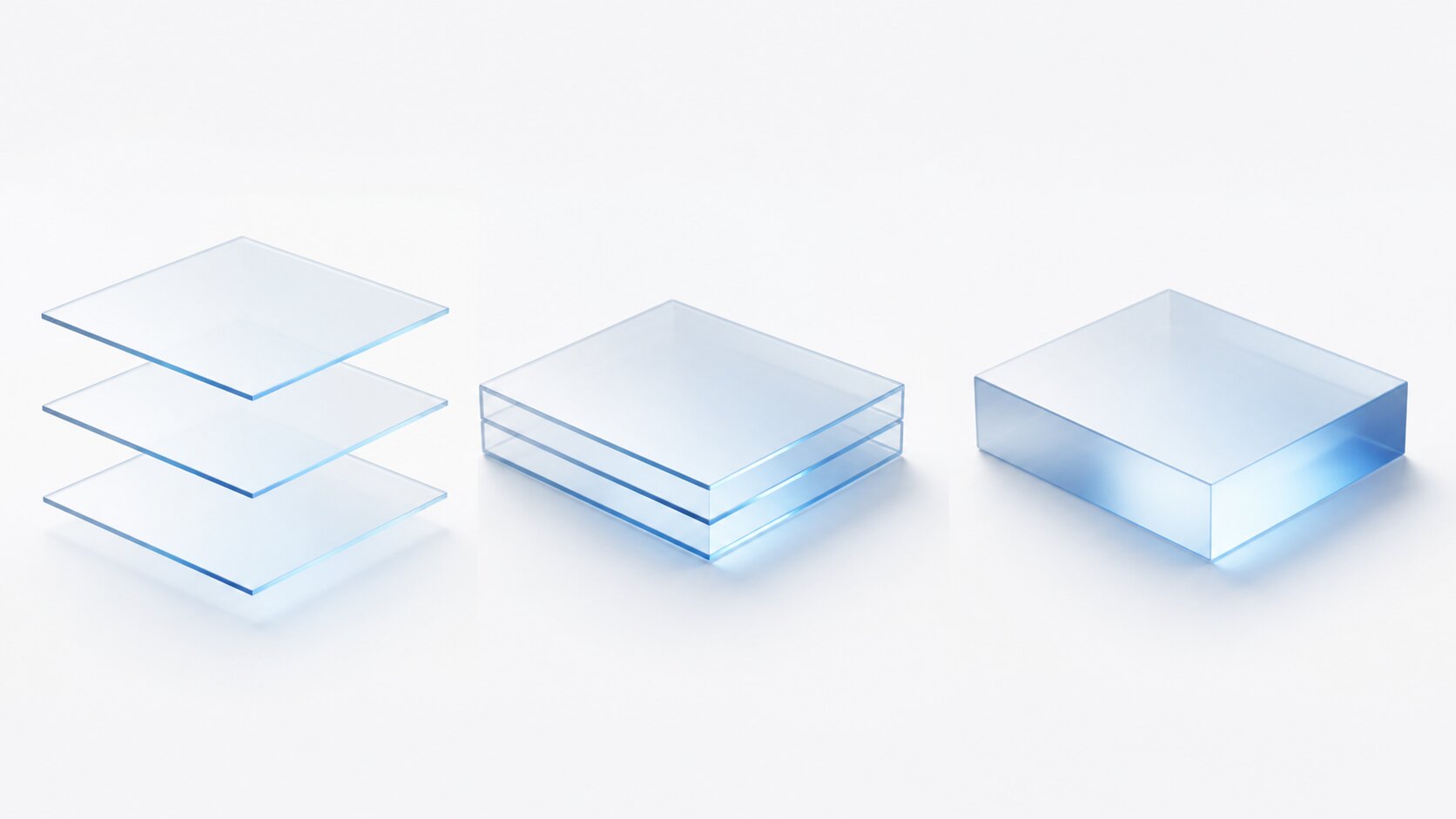Translucent planes assembling into a solid block